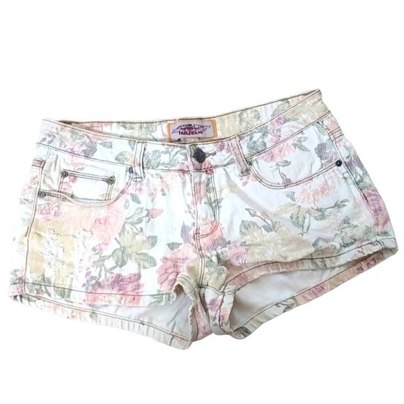 Iris Jeans Pants - Iris Jeans Distressed Floral Multicolor Pastel Denim Jean Short Shorts Size S